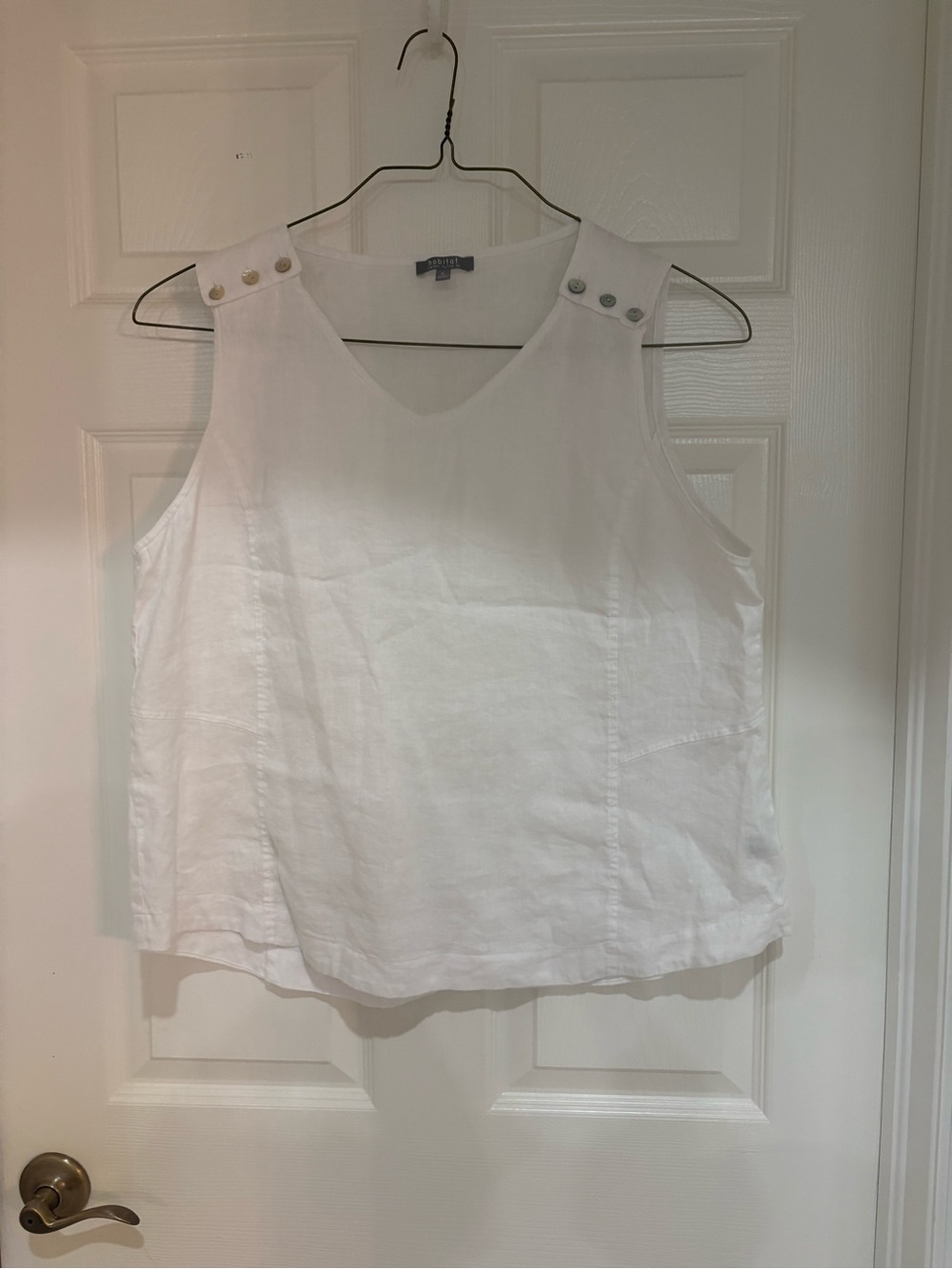 Habitat XL White Linen Blend Sleeveless Tunic Top Button Detail